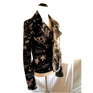 Black Leather Motorcycle Jacket w Graffitti sz M $897 American Retro Brand